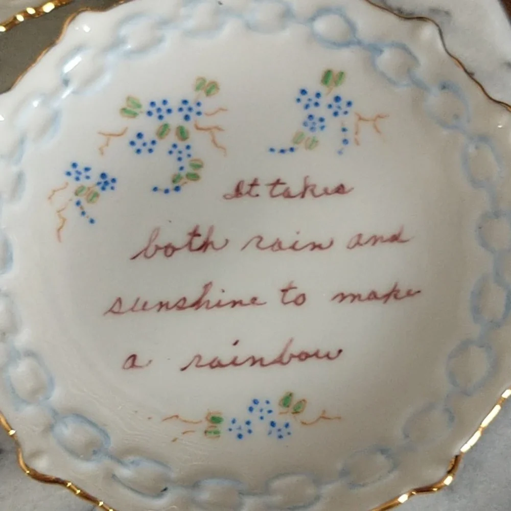 Vintage Lot of 6 Hand Painted Floral Trinket Dishes with Sayings, Bible verses, - Picture 6 of 7